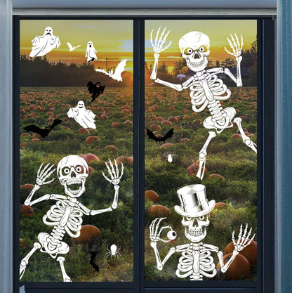 AMLOOPH Halloween Skeleton Window Stickers – 10 Reusable Sheets | Minja Superstore