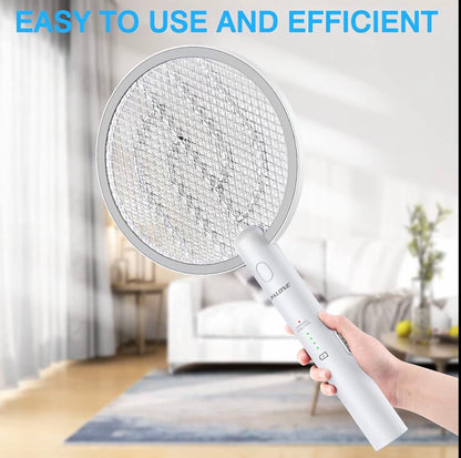 2 in 1 Electric Mosquito Swatter & Bug Zapper | USB Rechargeable 3000V Fly Killer with Strong Light & Safety Protection Net, Child & Pet Friendly for Home, Garden, Camping