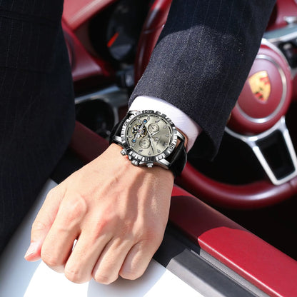 Fashion Men Wristwatch Luxury Hollow Tourbillon Luminous Date Week Man Clock Automatic Mechanical Leather Men'S Watches