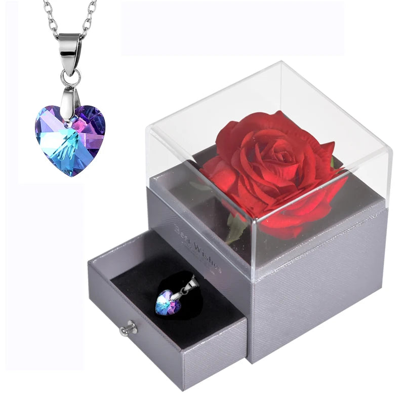 Eternal Rose Jewelry Box with 100 Languages "I Love You" Necklace – The Ultimate Romantic Gift!