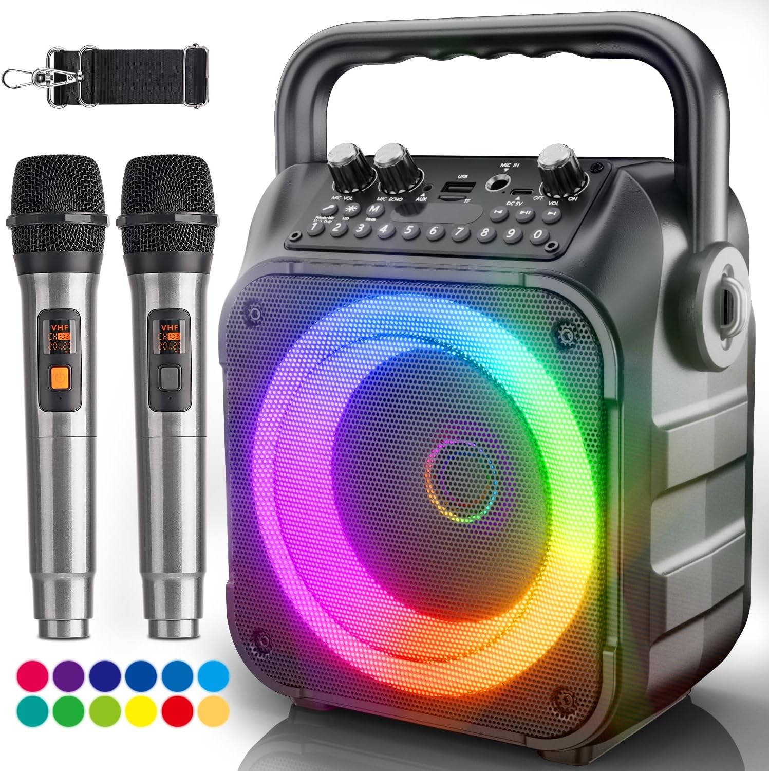 [Newest] Karaoke Machine with 2 Wireless Microphones: Karaoke Speaker Microphones for Adults Kids - Portable Bluetooth Speaker for TV Phone Tablet - Karaoke Gift for Party Home Outdoor Live Mixers