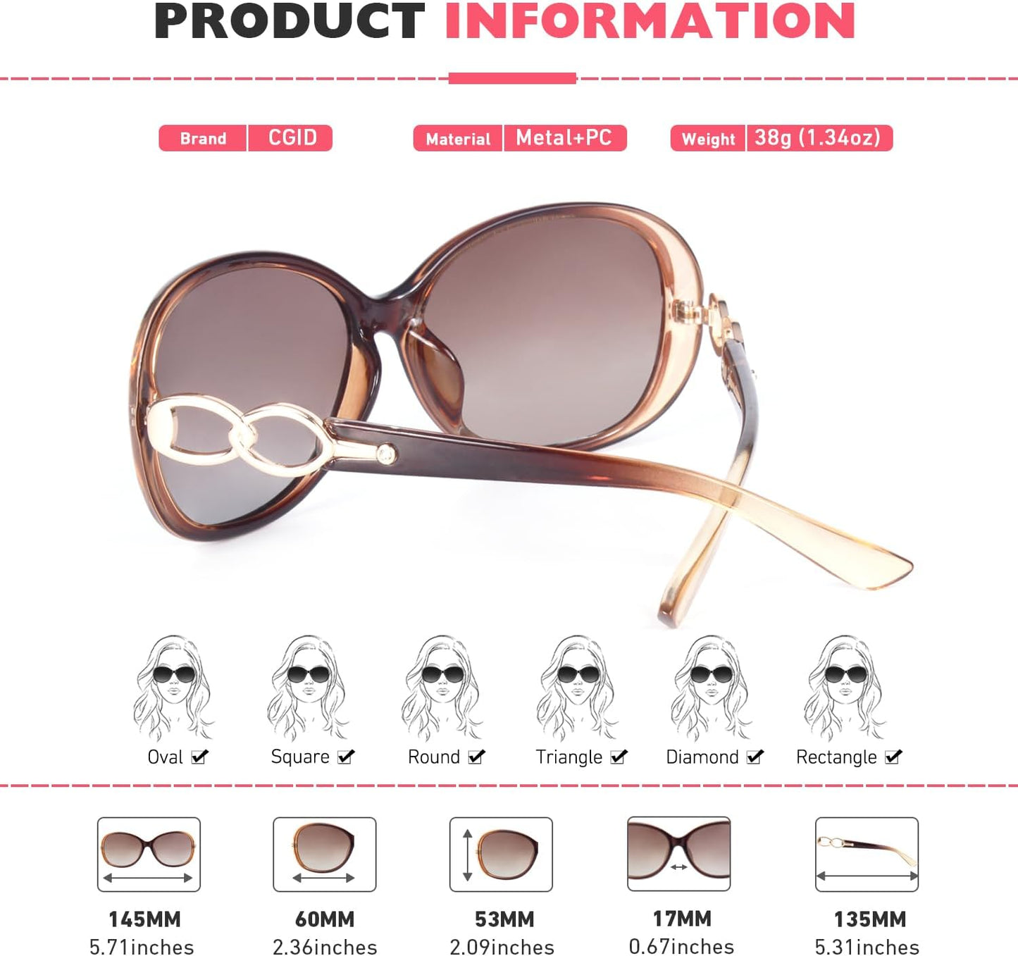 Polarized Retro Oversized Sunglasses for Women with UV400 Protection