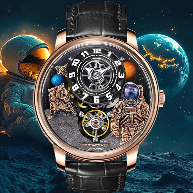 INDU Watch Men New Sace Series Unique Design Three-Dimensional Dial Arabic Numerals Luminous Sahire Mechanical Watch W2101B
