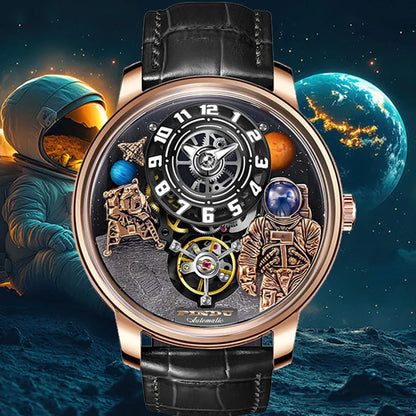 INDU Watch Men New Sace Series Unique Design Three-Dimensional Dial Arabic Numerals Luminous Sahire Mechanical Watch W2101B