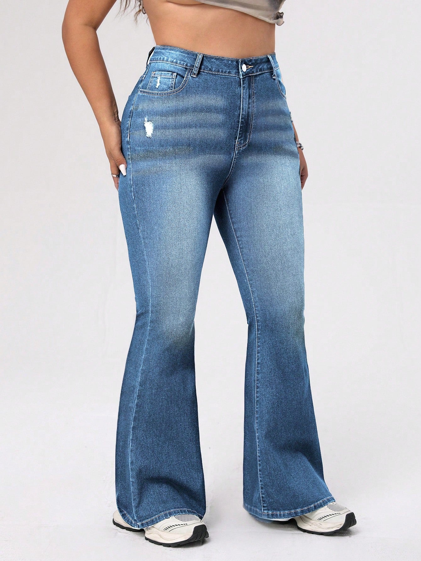 ICON Plus Size Women's Distressed Flared Jeans