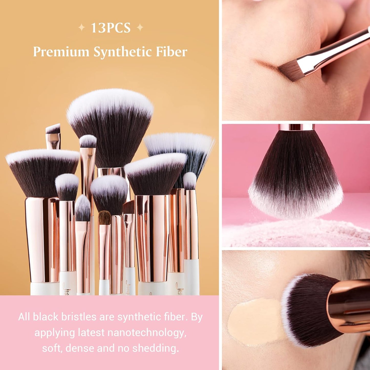 Brand 25Pcs Professional Makeup Brush Set Beauty Cosmetic Foundation Powder Blush Eyeshadow Blending Highlighter Natural-Synthetic Hair Brushes (Pearl White/Rose Gold) T215