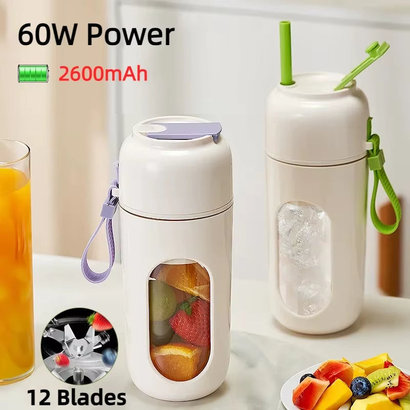 Portable Multi-Function USB Wireless Juicer 12-Blade Head Fast Juice Extraction 2600Mah Capacity Indoor and Outdoor Mixing Cup
