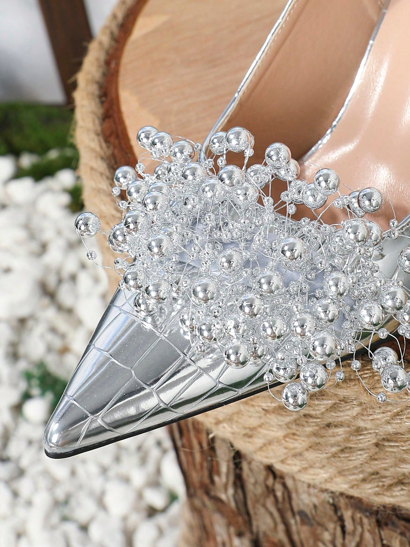 Pink Elastic Strap Back Rhinestone Women'S Sandals, Pointed Toe Backless Square High Heel Shoes, Unique Design