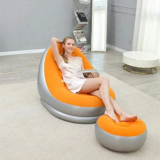 Air Chair Inflatable Reclining Lazy Couple Sofa with Footstool Sofa for Home Outdoor Garden Furniture Terrace Chairs to Rest