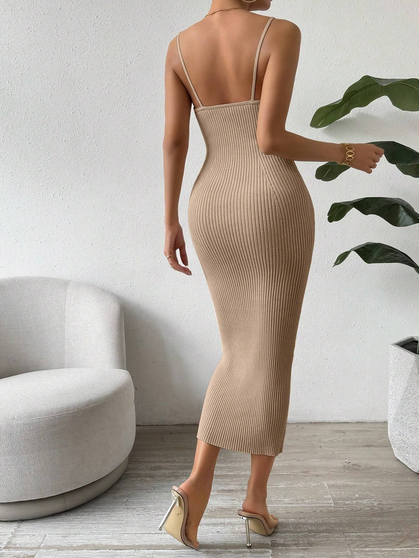 Raffinée Women's Elegant Solid Color Slim Fit Sleeveless Knit Sweater Dress