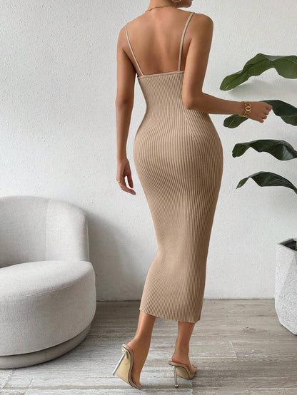 Raffinée Women's Elegant Solid Color Slim Fit Sleeveless Knit Sweater Dress