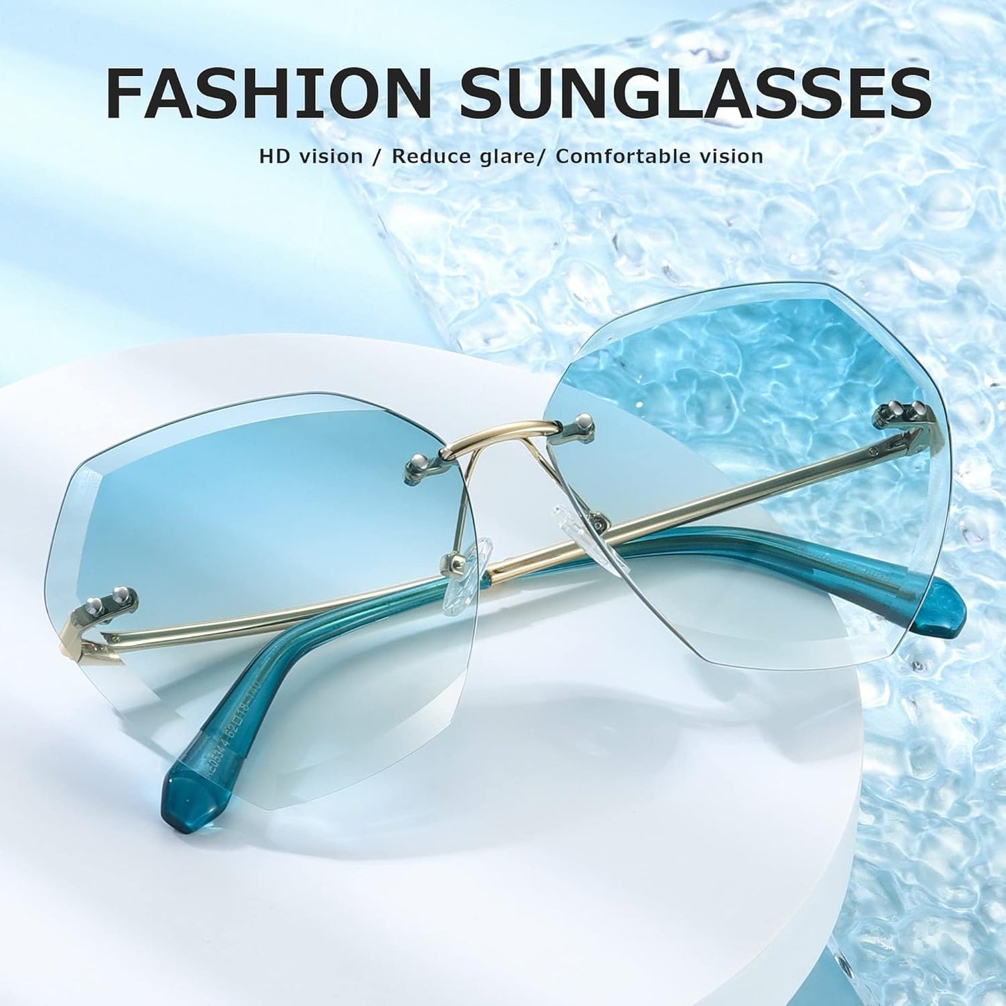 Oversized Rimless Diamond-Cut Lens Sunglasses for Women - Classic Eyewear AE0534