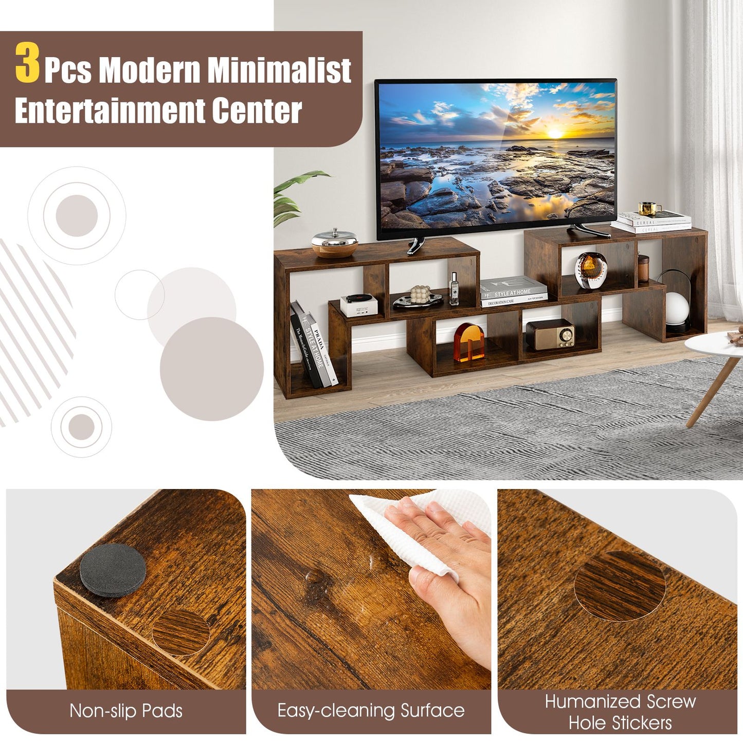 Stylish and Versatile Convertible TV Stand Set - Accommodates Screens up to 65 Inches