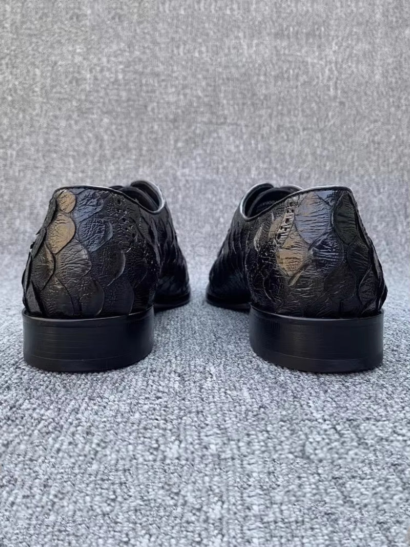 New Designer Luxury Mens Snake Skin Genuine Leather Dress Shoes Handmade Men Party Banquet Business Formal Lace up Derby Shoes