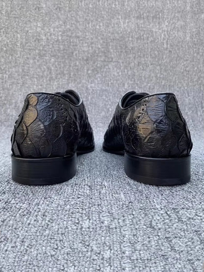 New Designer Luxury Mens Snake Skin Genuine Leather Dress Shoes Handmade Men Party Banquet Business Formal Lace up Derby Shoes