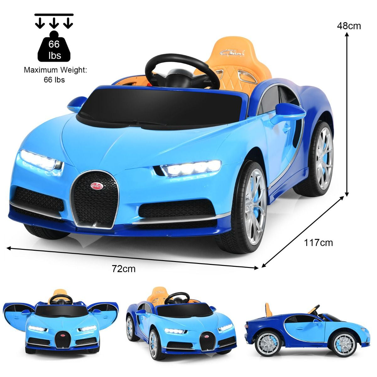 Exciting 12V Licensed Bugatti Battery-Powered Ride-On Car with Remote Control for Kids