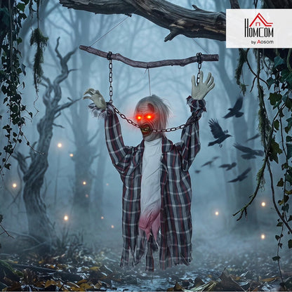 HOMCOM 110cm Animatronic Hanging Zombie Halloween Decoration
