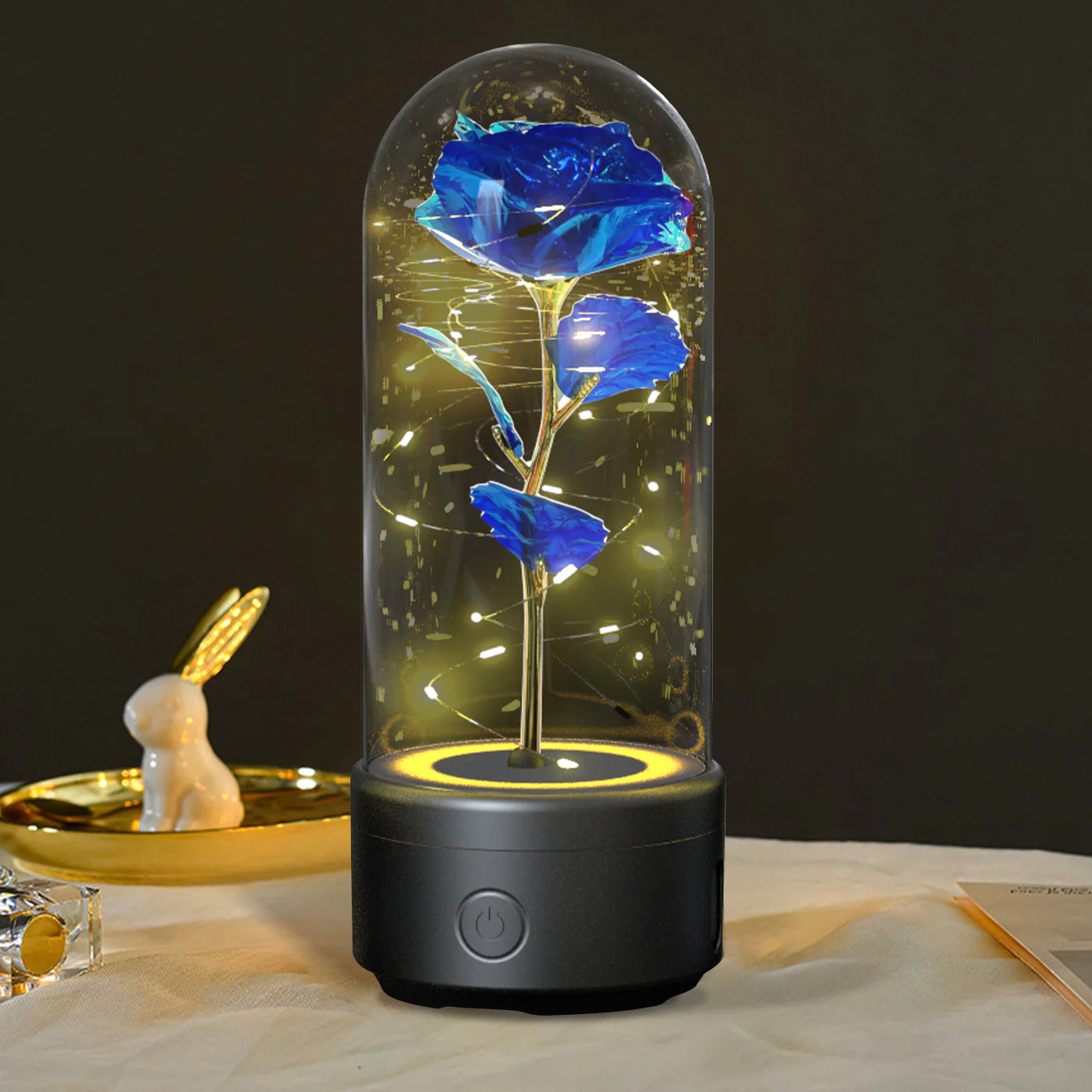 Creative 2 in 1 Rose Flowers LED Light and Bluetooth Speaker Valentine'S Day Gift Rose Luminous Night Light Ornament in Glass Cover