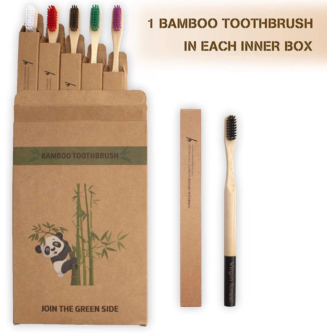 Virgin Forest Bamboo Toothbrush 6 Pack Biodegradable BPA Free