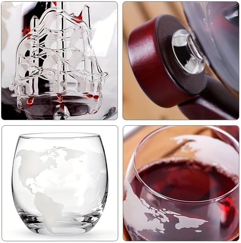 Whiskey Decanter Globe Set with 2 * 250Ml Glasses & Bottle Opener Keychain,Anniversary Birthday Gifts for Him Husband Boyfriend, 850Ml Whiskey Flask Decanter,Unique Christmas for Bourbon Scotch