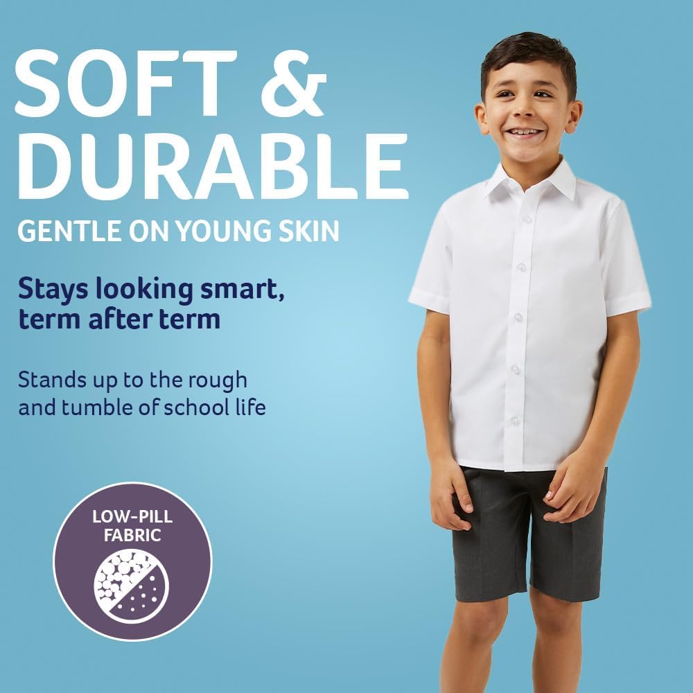 Boys 2 Pack White Short Sleeve School Shirts (3-16+ Years). Regular Fit, Easy Iron, Button down Shirts for Boys, Genuine School Uniform