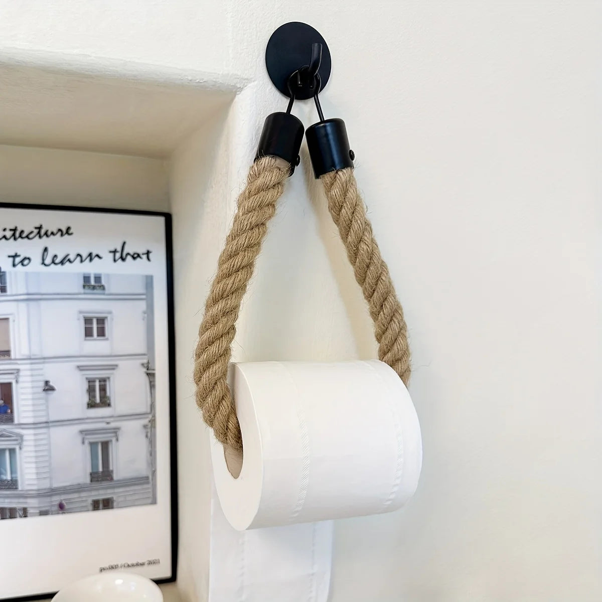 Toilet Roll Paper Holders Retro Hemp Rope Punchless Wall Mounted Rack Washroom Decor Tissue Holder Bathroom Storage Accessories