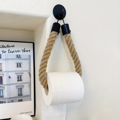 Toilet Roll Paper Holders Retro Hemp Rope Punchless Wall Mounted Rack Washroom Decor Tissue Holder Bathroom Storage Accessories