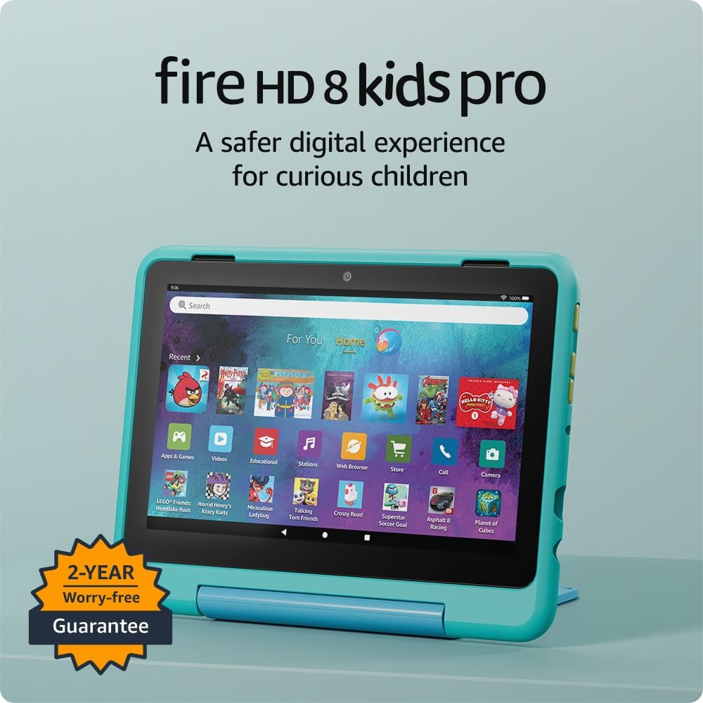 Fire HD 8 Kids Pro Tablet (Newest Gen), Ages 6–12 | 3 GB Memory, Includes Ads-Free Books, Games and Videos That Children Love, 8" HD Screen, Parental Controls, 13-Hr Battery, 32 GB