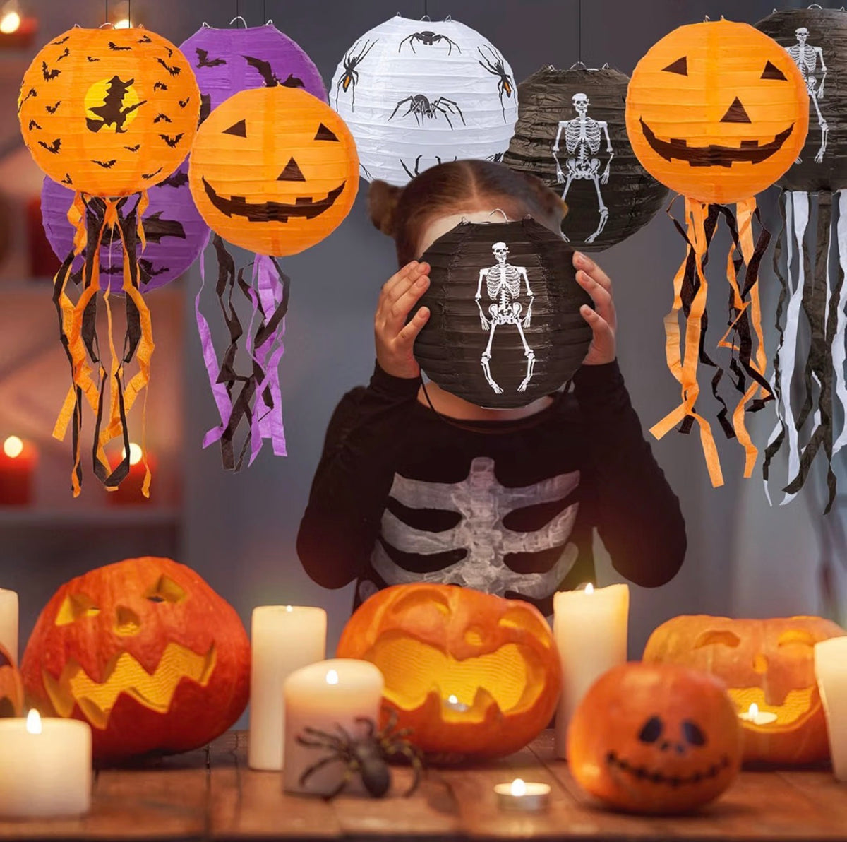 8Pcs Halloween Pumpkin Paper Lanterns 8 Inch Hanging Decorations