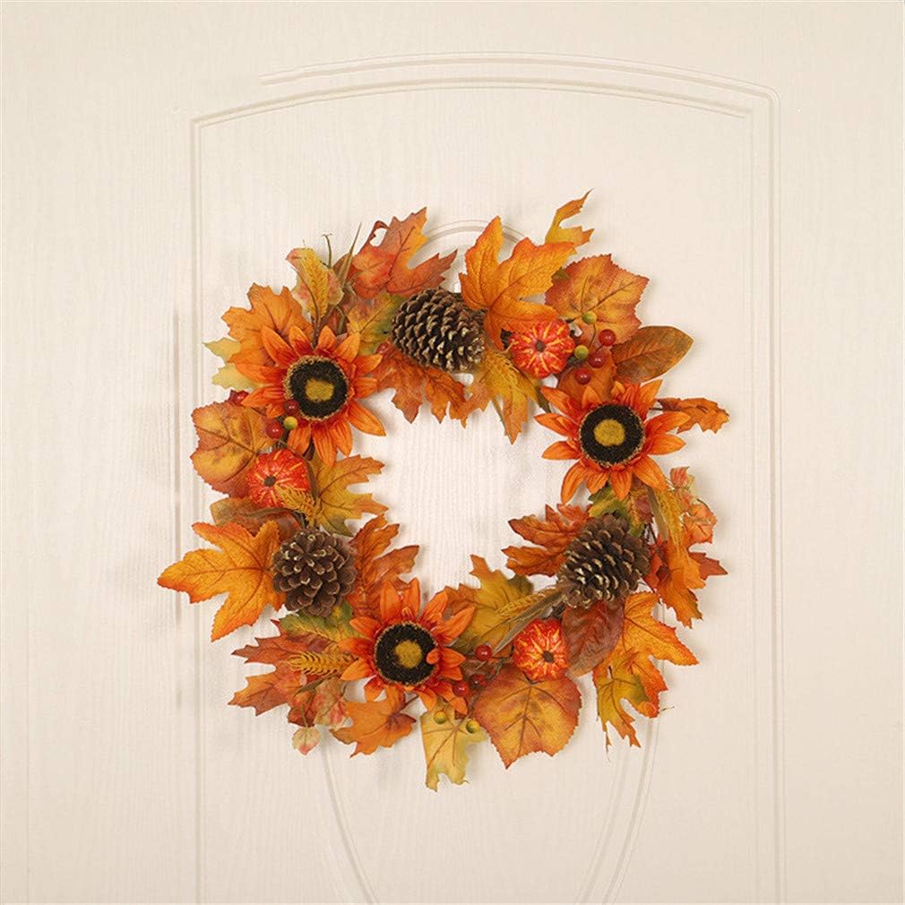 Artificial Maple Leaf Berries Pumpkin Pine Cone Garland Autumn Winter Front Door Wreath Pendant Decor for Christmas Halloween