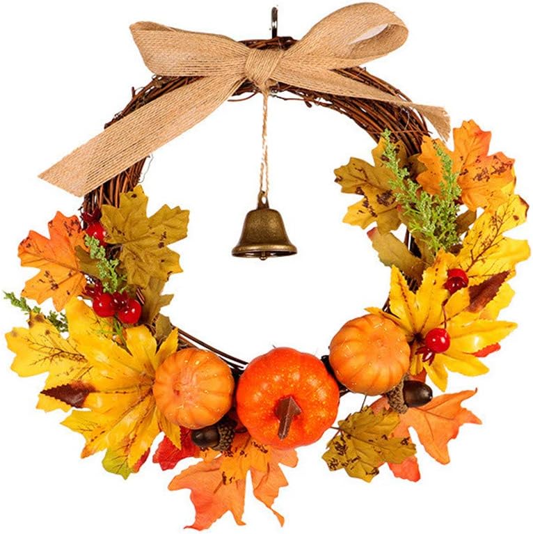 Artificial Maple Leaf Berries Pumpkin Pine Cone Garland Autumn Winter Front Door Wreath Pendant Decor for Christmas Halloween