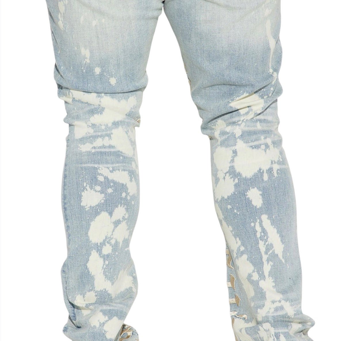 Ruthless Embroidered Stacked Skinny Flare Jeans Bleach Blue Wash