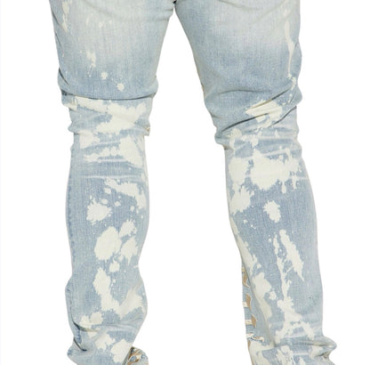 Ruthless Embroidered Stacked Skinny Flare Jeans Bleach Blue Wash