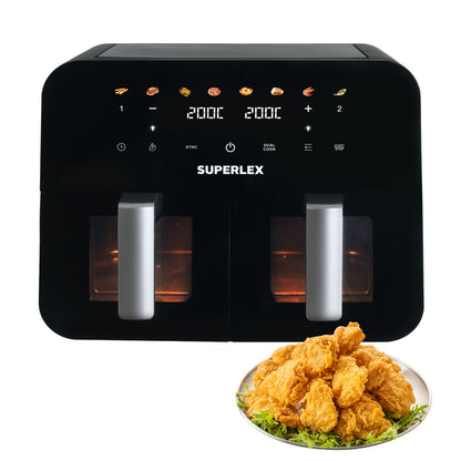 9L Dual Air Fryer 2400W Digital Cooker Oven 8-In-1 Healthy Frying Double Basket