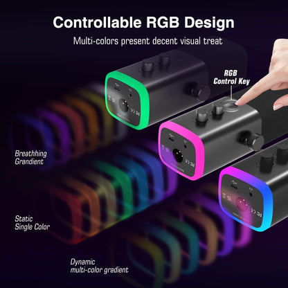 XLR/USB Gaming Microphone, Studio Dynamic Streaming Mic, Computer Desktop Stand Microphone for Podcast, Voiceover, Recording, with RGB, Mute, Monitoring Headphone Jack, Gain Knob, Black-Am8