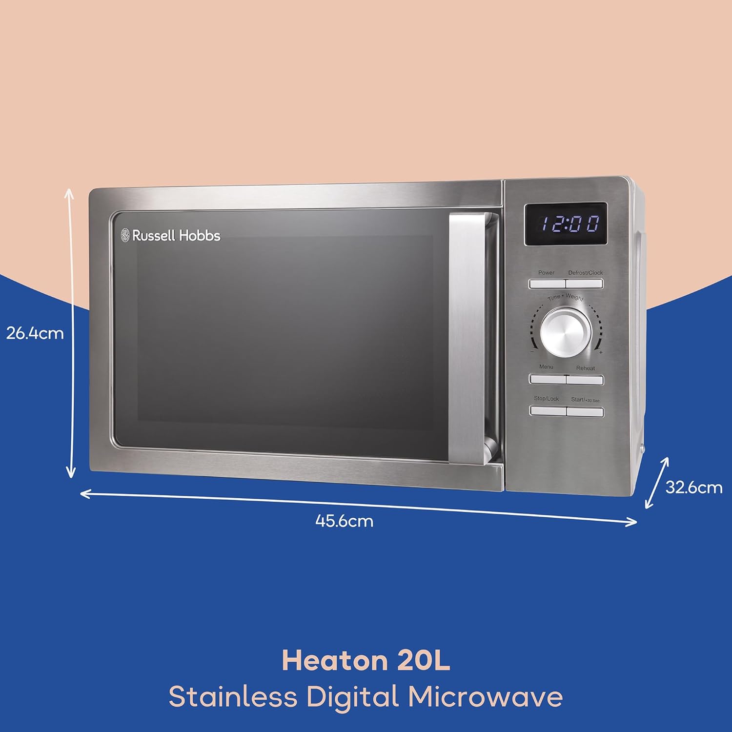 Russell Hobbs Stainless Steel Digital Microwave 20 Litre 800W Solo Digital with 5 Power Levels, Defrost Function & Easy Clean, 60 Minute Timer, 8 Auto-Cook Menus, RHMD828SS