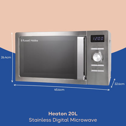 Russell Hobbs Stainless Steel Digital Microwave 20 Litre 800W Solo Digital with 5 Power Levels, Defrost Function & Easy Clean, 60 Minute Timer, 8 Auto-Cook Menus, RHMD828SS