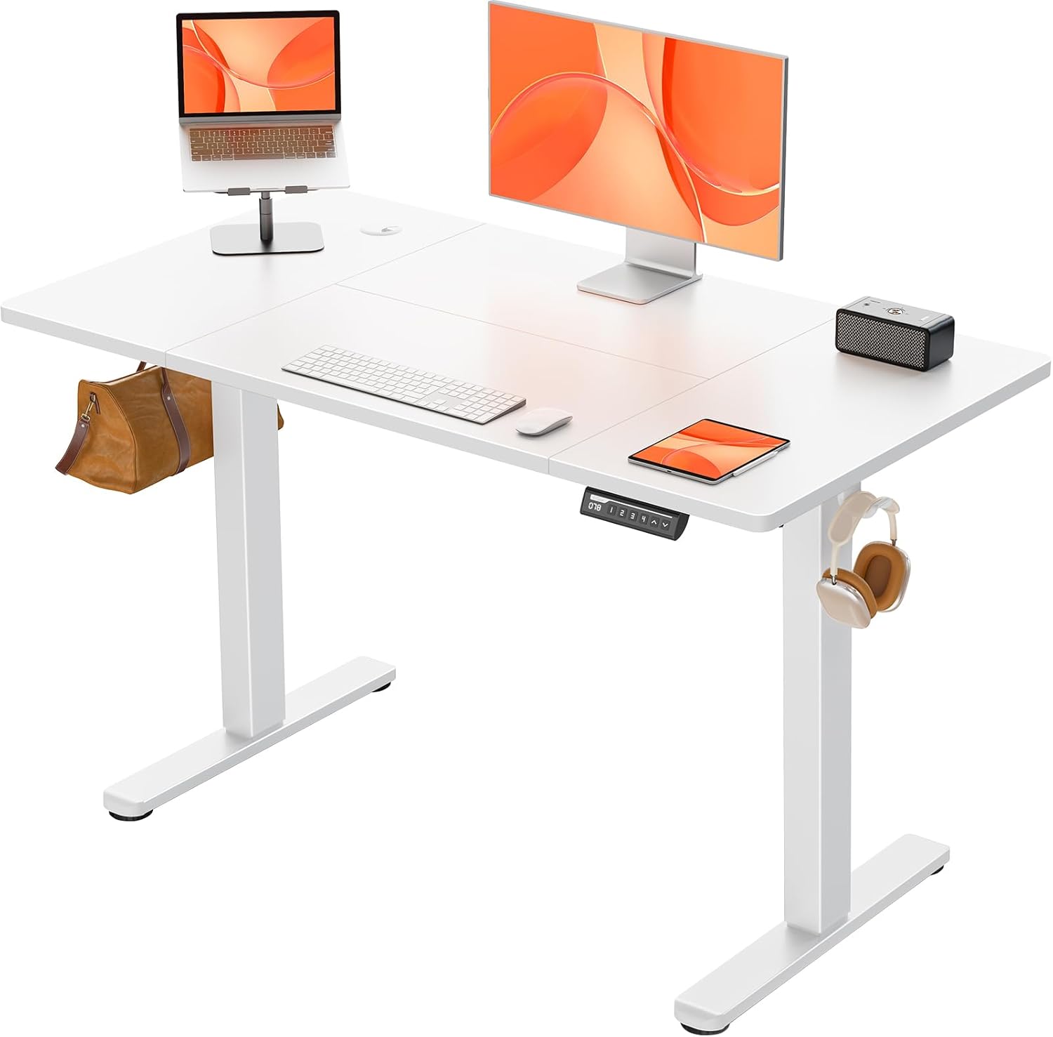 Electric Standing Desk Height Adjustable 120 X 60Cm, Sit Stand Desk with 4 Memory Smart Pannel, Home Office Desk with Splice Board