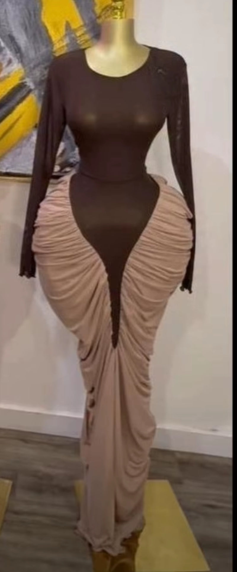 Women Long Sleeve Patchwork Ruched Stacked Lace up Smock Maxi Long Dress 2025 Vacation Party Birthday Dresses Vestidos