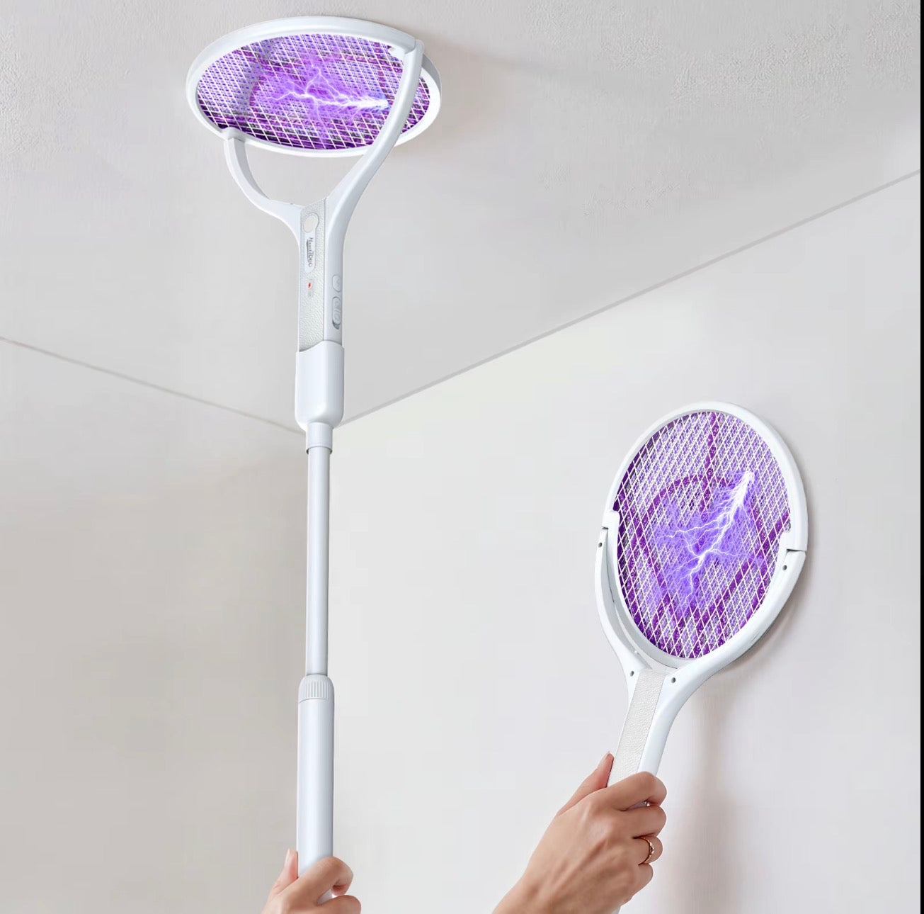 2 in 1 Electric Mosquito Swatter & Bug Zapper | USB Rechargeable 3000V Fly Killer with Strong Light & Safety Protection Net, Child & Pet Friendly for Home, Garden, Camping