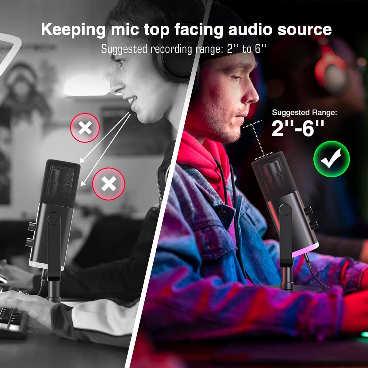 XLR/USB Gaming Microphone, Studio Dynamic Streaming Mic, Computer Desktop Stand Microphone for Podcast, Voiceover, Recording, with RGB, Mute, Monitoring Headphone Jack, Gain Knob, Black-Am8
