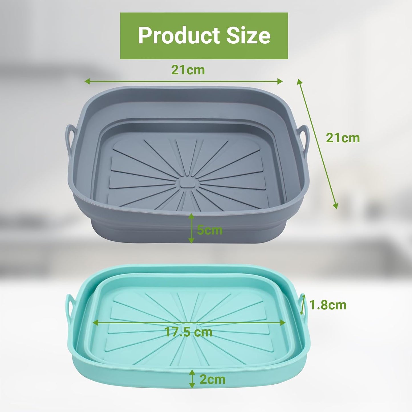 Silicone Air Fryer Liners 2PCS Reusable Airfryer Tray Foldable Kitchen Accessories Basket Versatile Square Baking Rack Pot for Microwave, Oven (Blue+Grey)