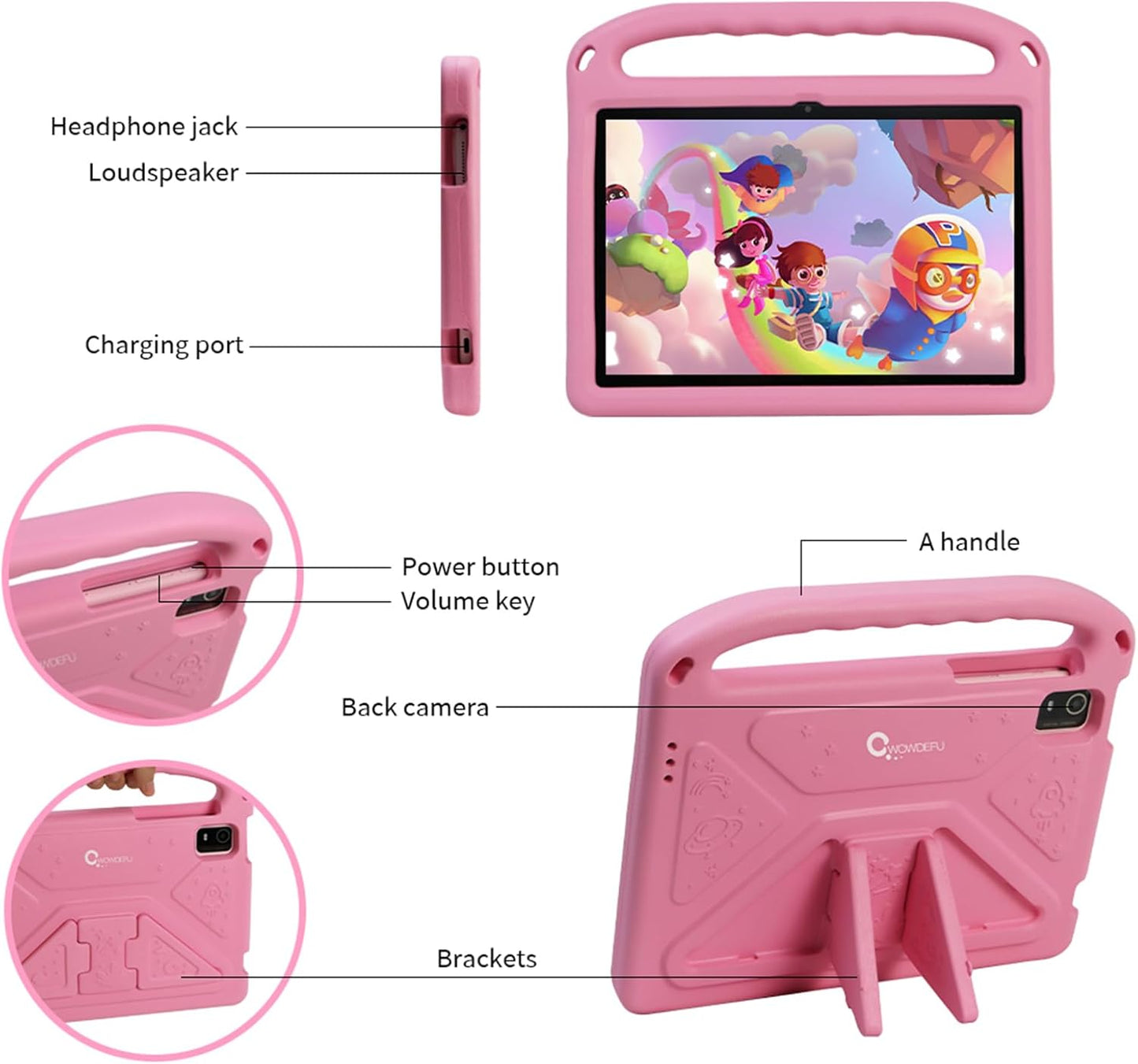 Android 14 10 Inch Kids Tablet,8Gb+128Gb up to 1Tb,Tablet for Kids with Family Link Parental Control,Touch Tablets for Children Wifi 6,Learning Tablets for Toddlers,Shockproof EVA Case (Pink)