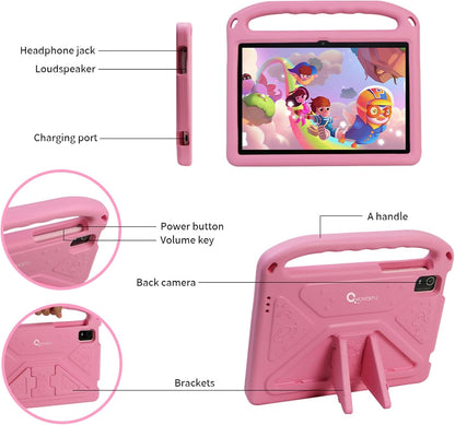 Android 14 10 Inch Kids Tablet,8Gb+128Gb up to 1Tb,Tablet for Kids with Family Link Parental Control,Touch Tablets for Children Wifi 6,Learning Tablets for Toddlers,Shockproof EVA Case (Pink)