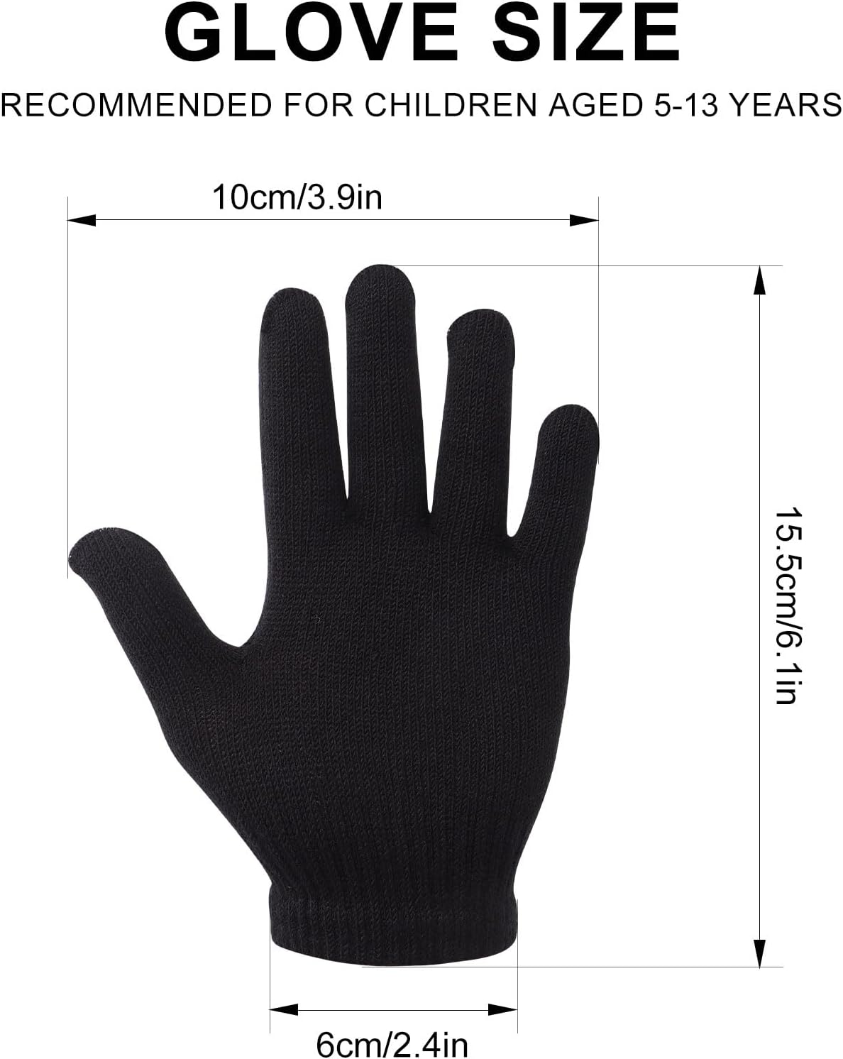 6 Pairs Winter Magic Gloves Kids, Warm Knit Stretch Black Full Finger Gloves for Girls Boys