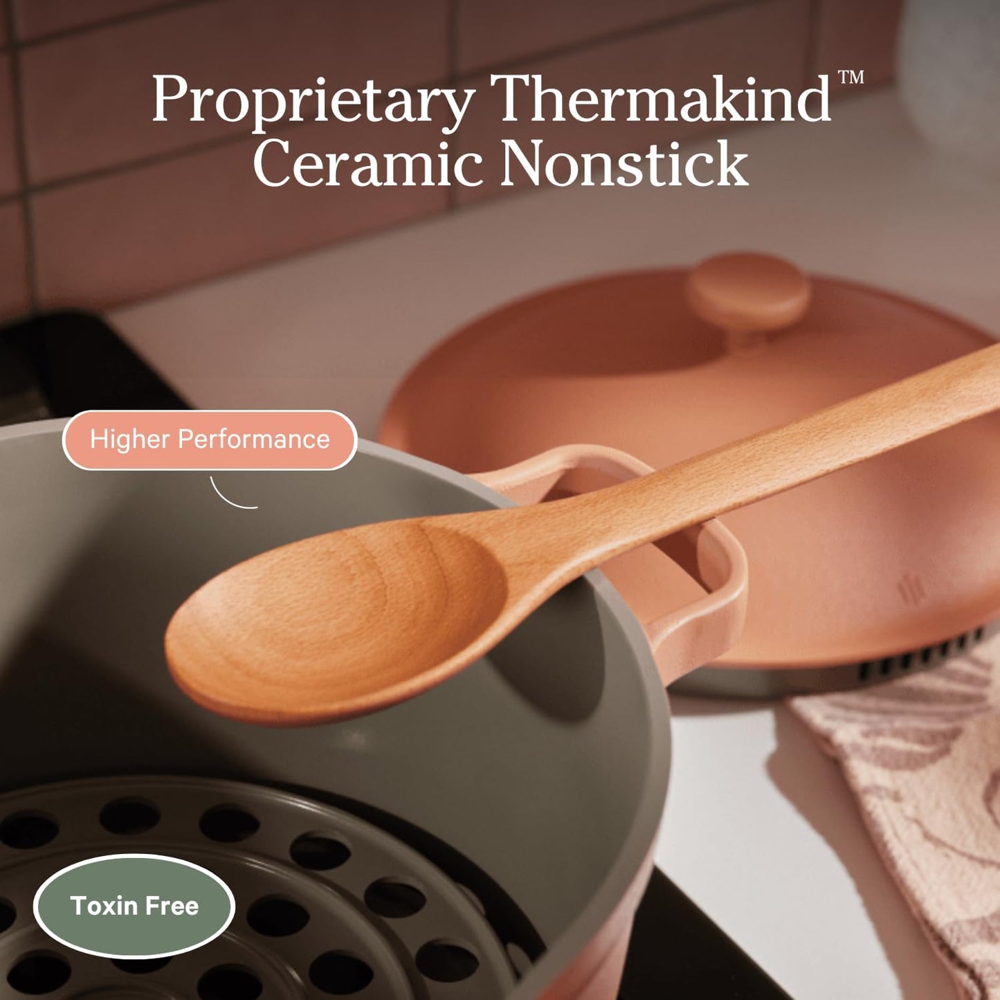 Perfect Pot - 5.2 L. Nonstick Ceramic Sauce Pan with Lid | Versatile Cookware for Stovetop and Oven | Steam, Bake, Braise, Roast | PTFE and Pfoa-Free | Toxin-Free, Easy to Clean | Steam