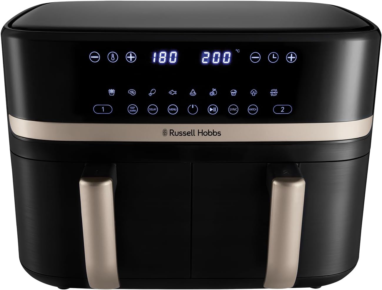 Dual Air Fryer 9L Rapid Airfryer [Dual Basket/Zone, Low-Noise, 9 Programs] Satisfry (Dishwasher Safe Drawers, Max 200℃, Oil Free Cooking, Roast, Bake, Grill, Keep Warm) 27680