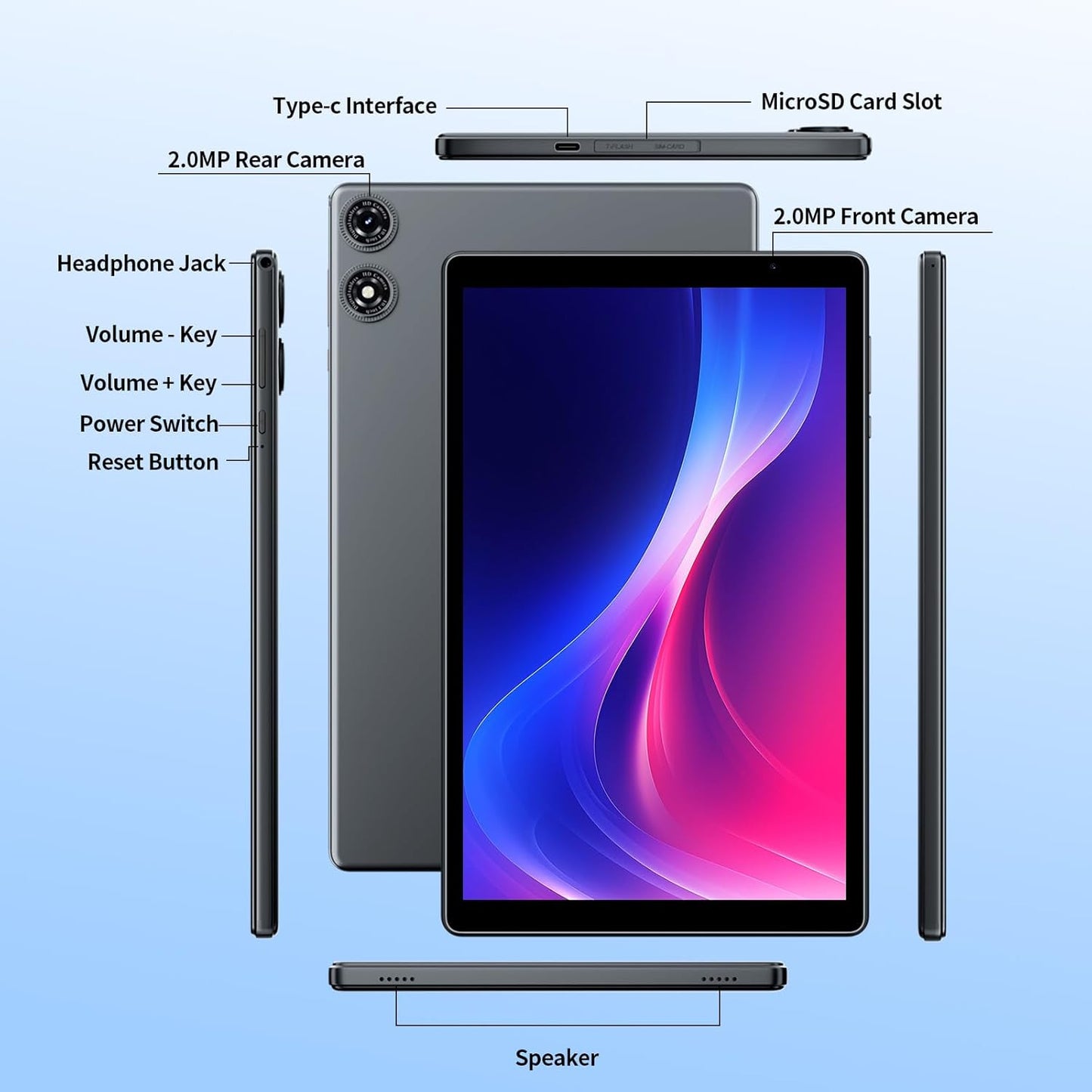 PRITOM  Inch Android 15 Tablet, 8GB RAM, 6000Mah, Expand to 1024GB, Penta-Core Processor, 10 Inch Tablet, Android Tablets HD IPS Screen, Camera, Wi-Fi, Bluetooth, Tablet Pc(Gray)