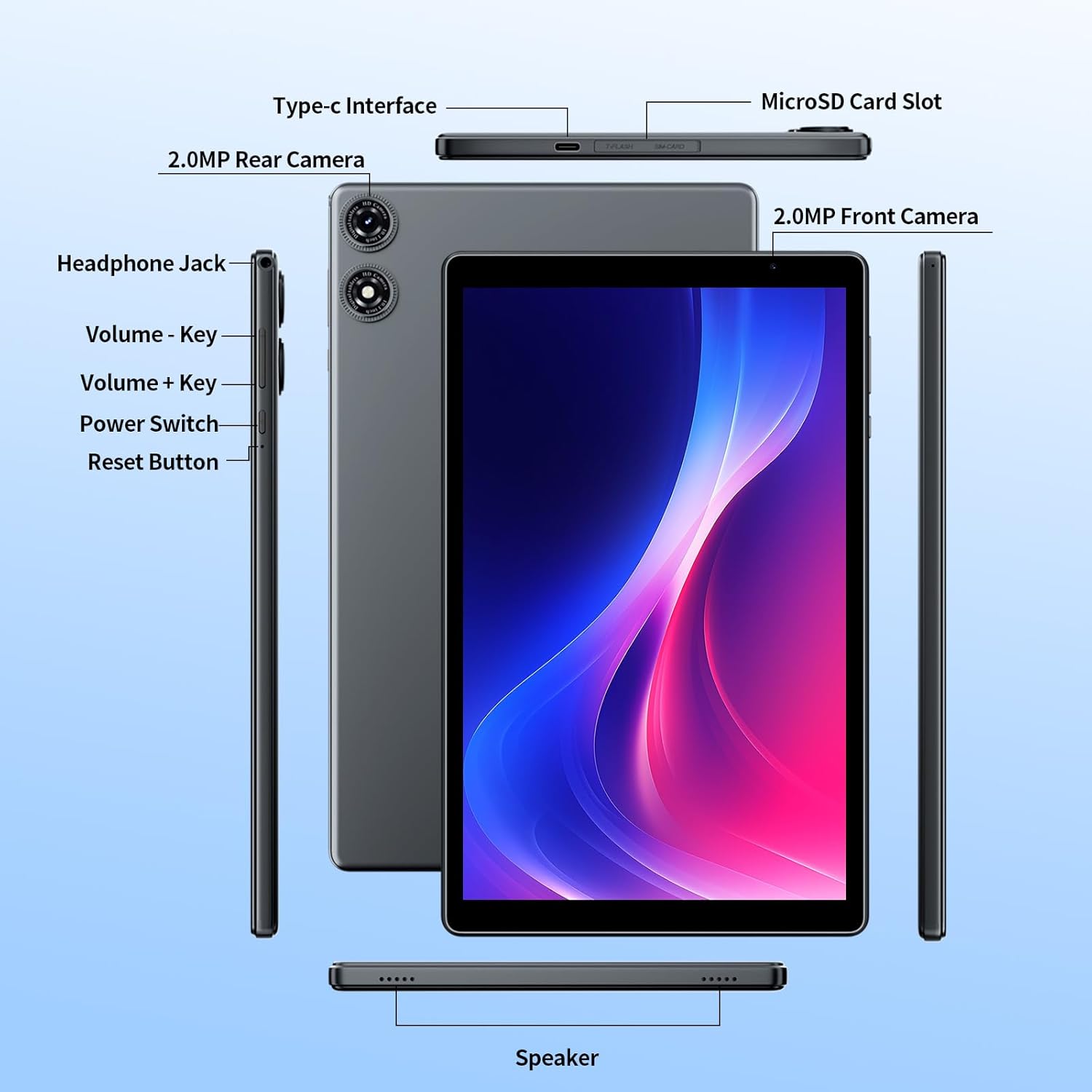 PRITOM  Inch Android 15 Tablet, 8GB RAM, 6000Mah, Expand to 1024GB, Penta-Core Processor, 10 Inch Tablet, Android Tablets HD IPS Screen, Camera, Wi-Fi, Bluetooth, Tablet Pc(Gray)