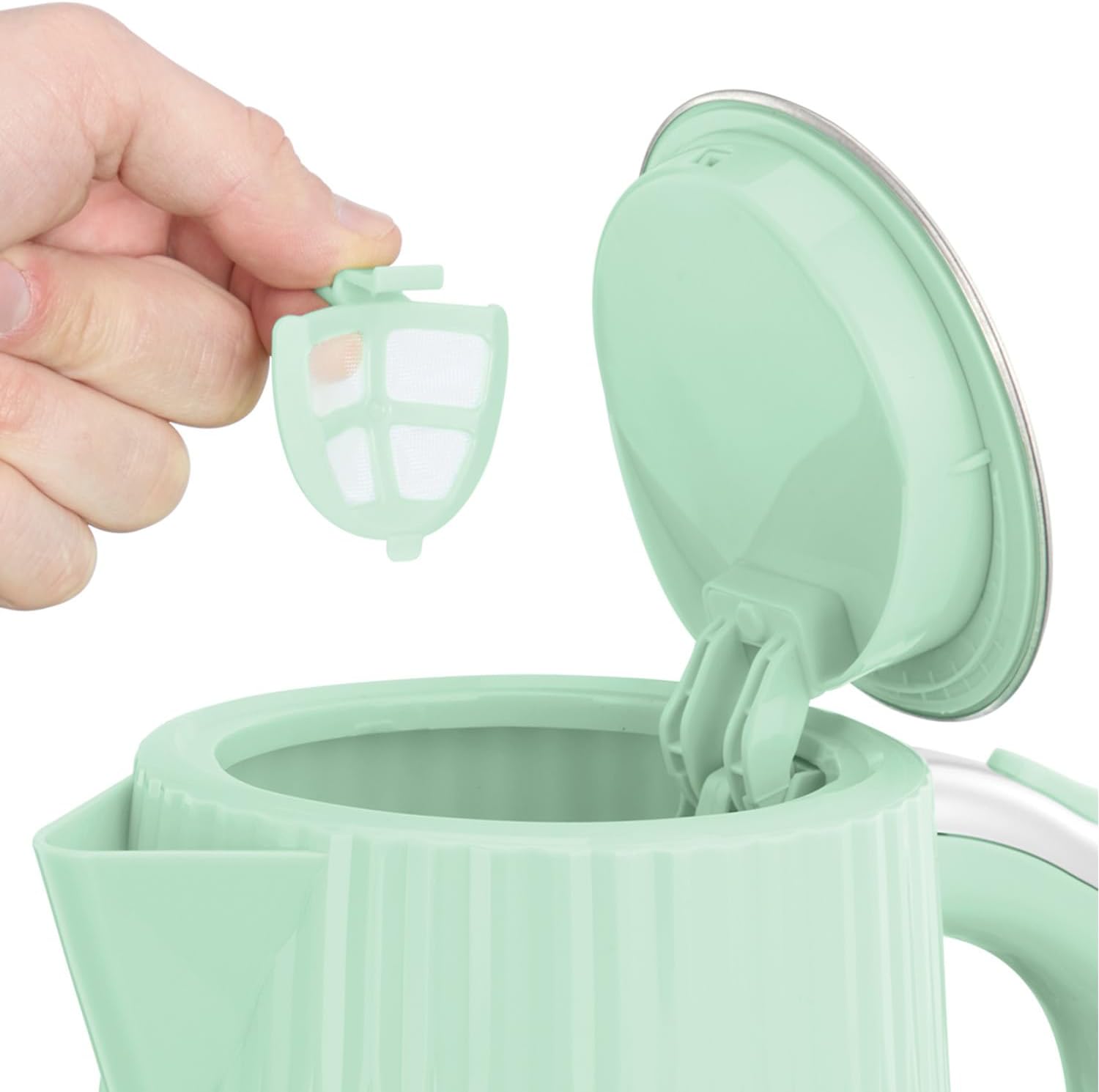 Russell Hobbs Electric Kettle (Hot Water, Tea or Coffee, 1.7L, Push to Open Lid, Perfect Pour Spout, Removable Washable Filter, Illuminated Switch, Chrome Accents, Pistachio, 3000W) Eden 27364
